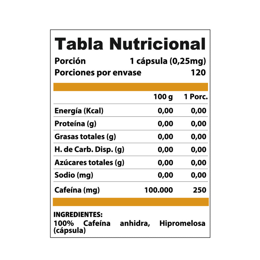Cafeína Anhidra Chronos 250 mg - Winkler Nutrition (120 Porciones)